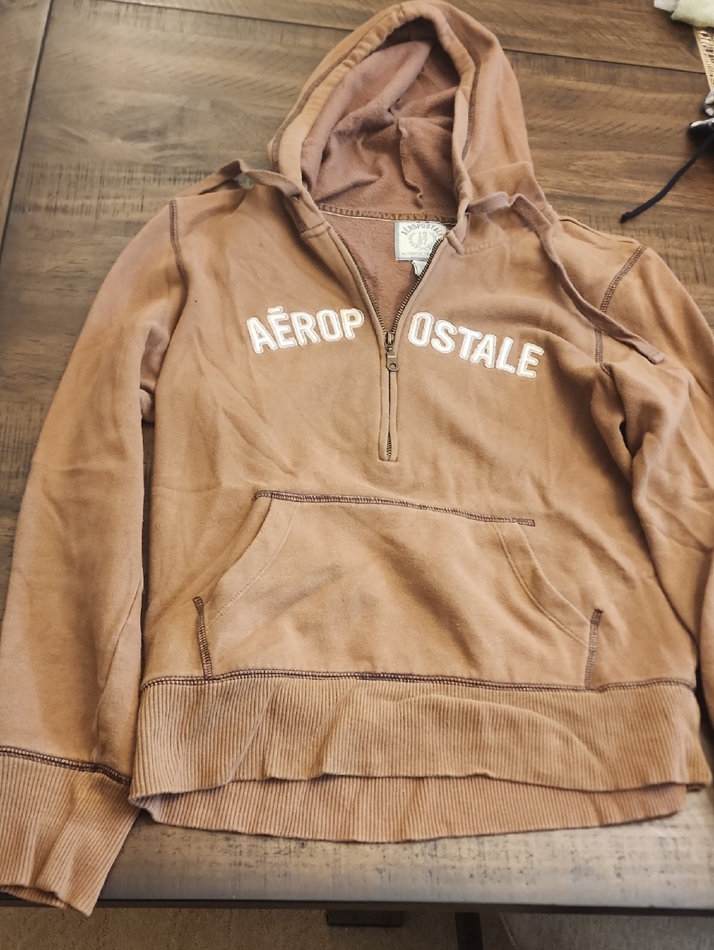 Aeropostale Brown Fleece-Lined Hoodie with Logo Tag